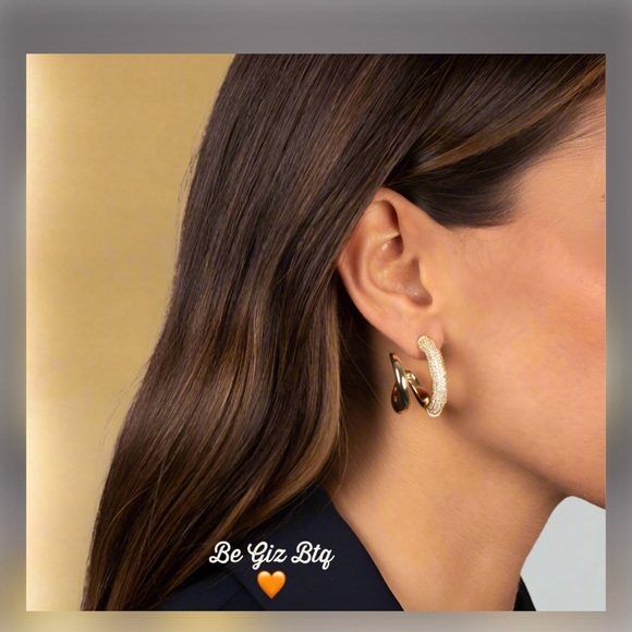 Hoop Earrings | Fashion & Fine Jewelry by Adina Eden Adina Eden Authentic Fancy Solid Pave Double Claw Cage Hoop Earrings NWT